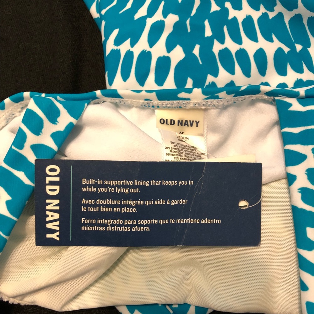 White & teal w/ gold detail swimsuit - Picture 5 of 6